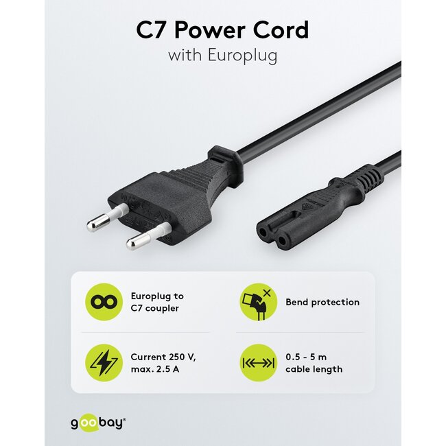 Goobay Connection Cable with Europlug, 1.3 m, black, (2*0.75 mm²)