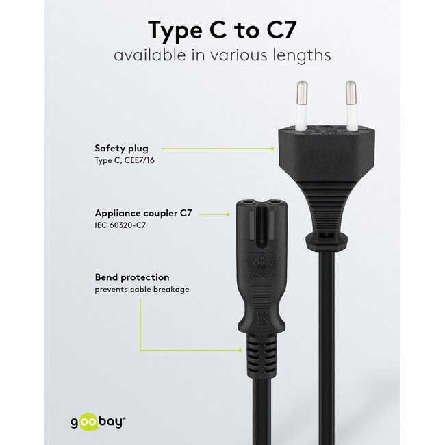 Goobay Connection Cable with Europlug, 1.3 m, black, (2*0.75 mm²)