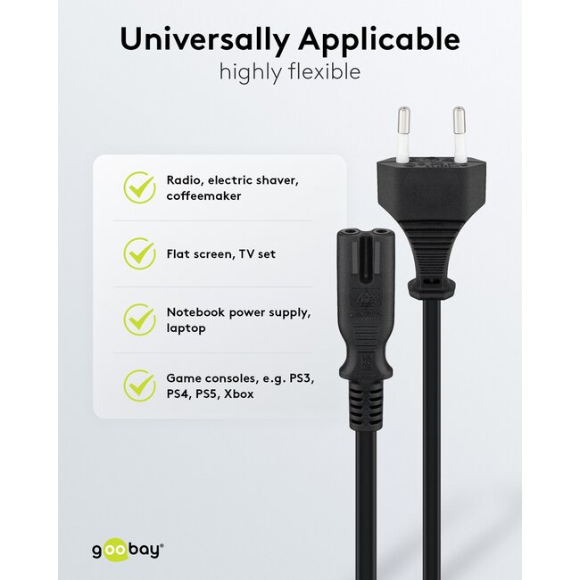 Goobay Connection Cable with Europlug, 1.3 m, black, (2*0.75 mm²)