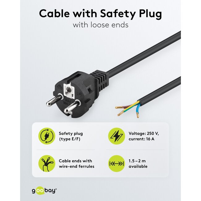 Goobay Protective Contact Cable for Assembly, 2 m, Black, (3*1.5 mm²)