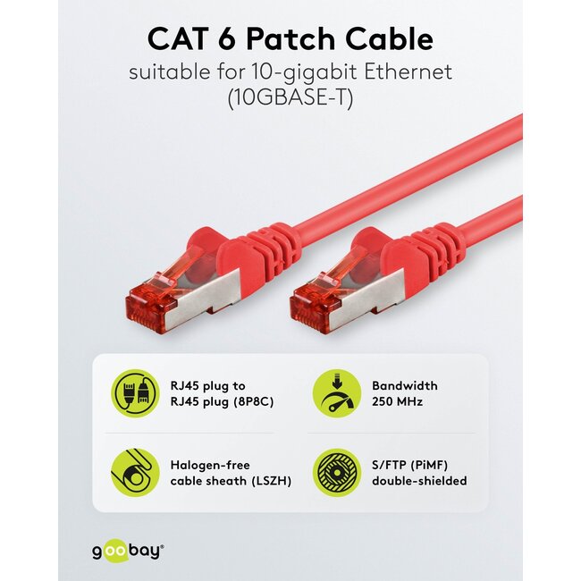 Goobay CAT 6 Patch Cable, S/FTP (PiMF), red 10 m
