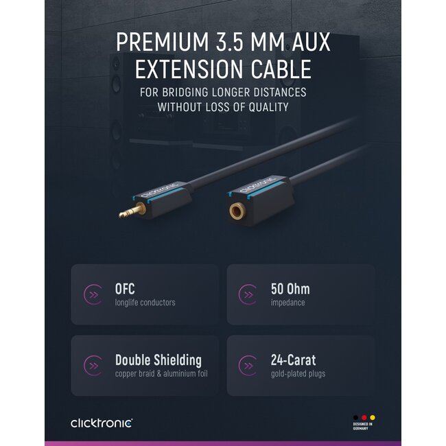 Clicktronic 3.5 mm AUX Extension Cable, Stereo