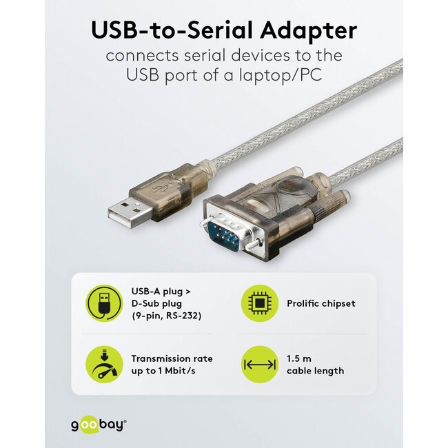 Goobay USB-to-Serial Adapter, 1.5 m, transparent