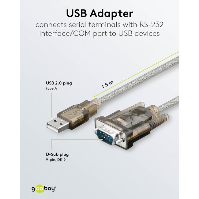 Goobay USB-to-Serial Adapter, 1.5 m, transparent