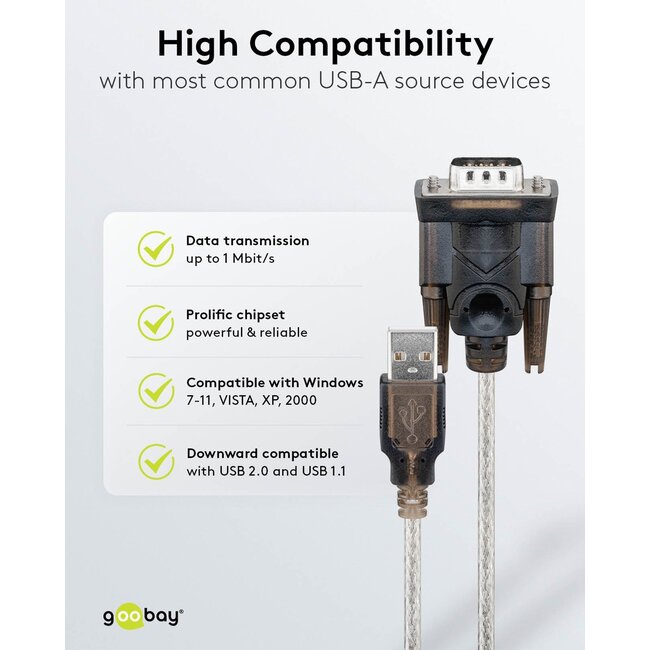 Goobay USB-to-Serial Adapter, 1.5 m, transparent