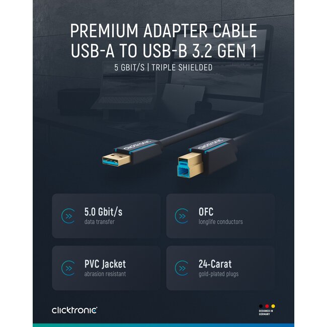 Clicktronic USB-A to USB-B 3.0 Adapter Cable 3 m