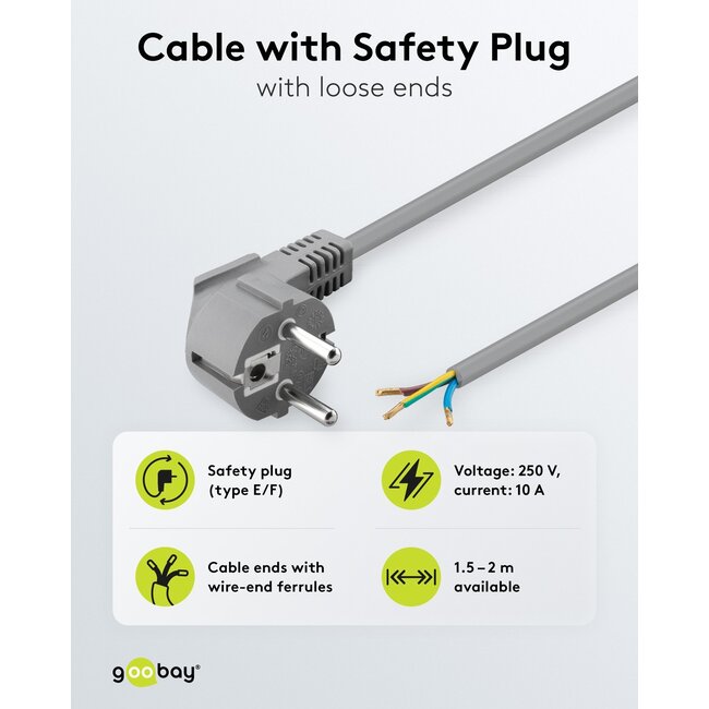 Goobay Angled Protective Contact Cable for Assembly, 2 m, Grey, (3*0.75 mm²)