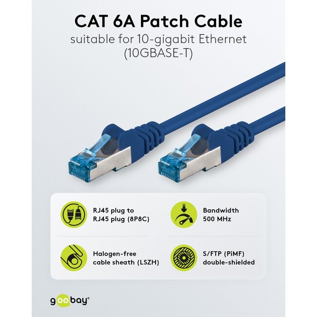 Goobay CAT 6 A Patch Cable S/FTP (PiMF), 5 m, blue, Set of 5