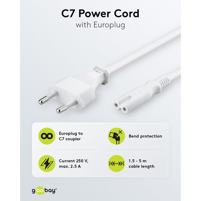 Goobay Connection Cable with Europlug, 1.8 m, white, (2*0.75 mm²)