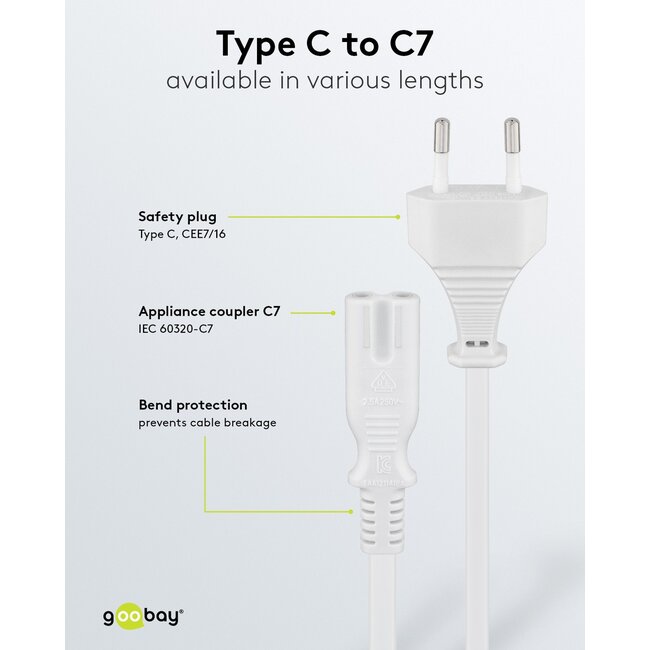 Goobay Connection Cable with Europlug, 1.8 m, white, (2*0.75 mm²)