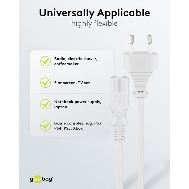 Goobay Connection Cable with Europlug, 1.8 m, white, (2*0.75 mm²)