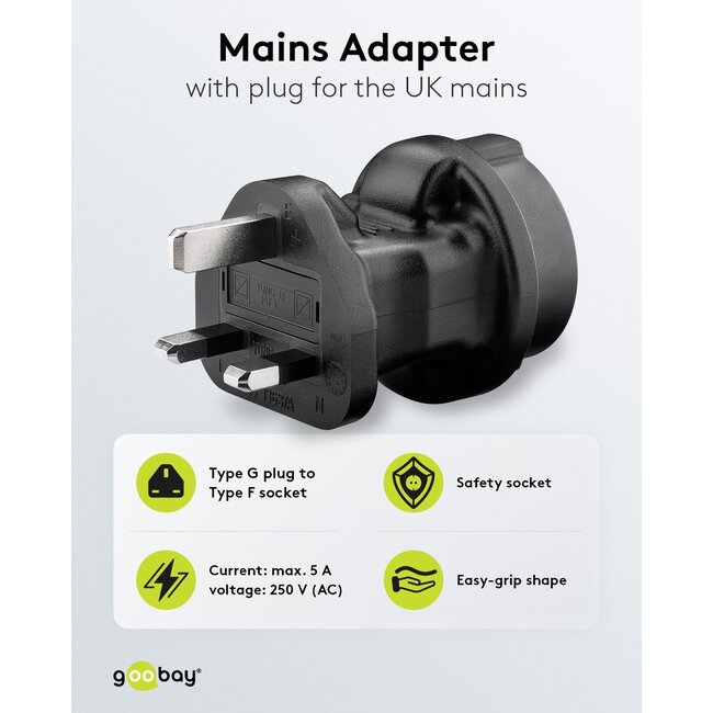 Goobay Travel Adapter Europe to UK, black