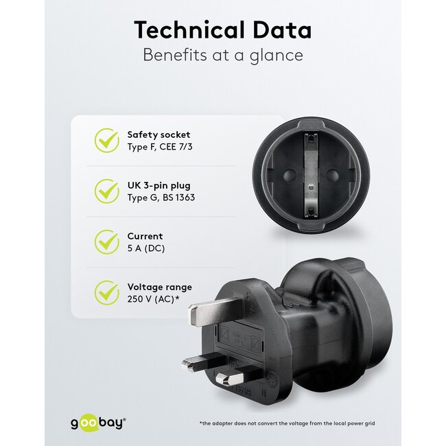 Goobay Travel Adapter Europe to UK, black