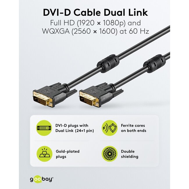 Goobay DVI-D Full HD Cable Dual Link, gold-plated 1.8 m
