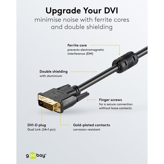 Goobay DVI-D Full HD Cable Dual Link, gold-plated 1.8 m