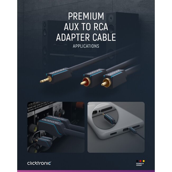 Clicktronic 3.5 mm AUX to RCA Adapter Cable, Stereo 7.5 m