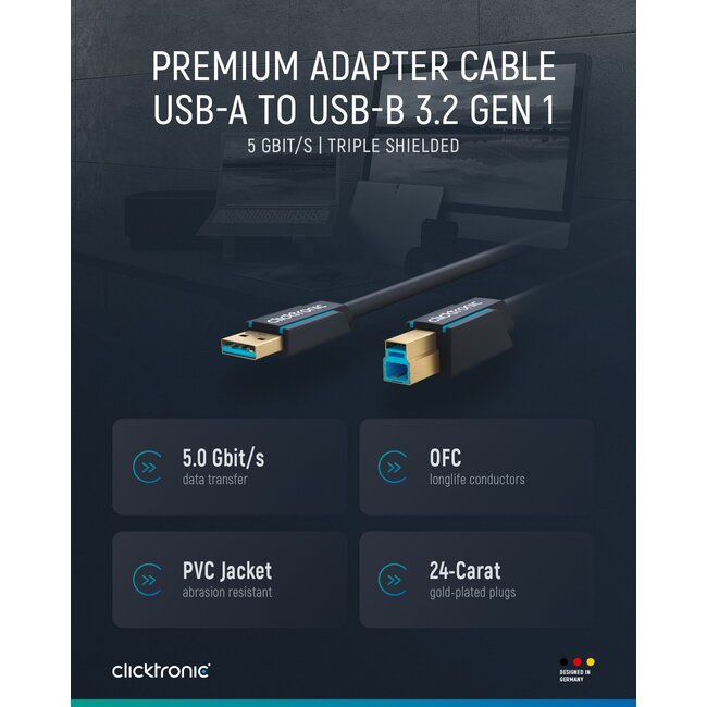 Clicktronic USB-A to USB-B 3.0 Adapter Cable 1.8 m