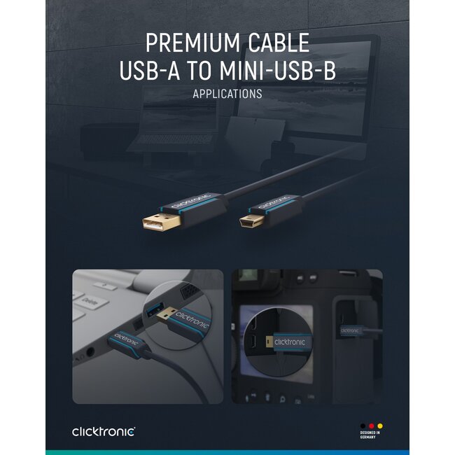Clicktronic USB A to USB Mini B 2.0 Adapter Cable 1.8 m