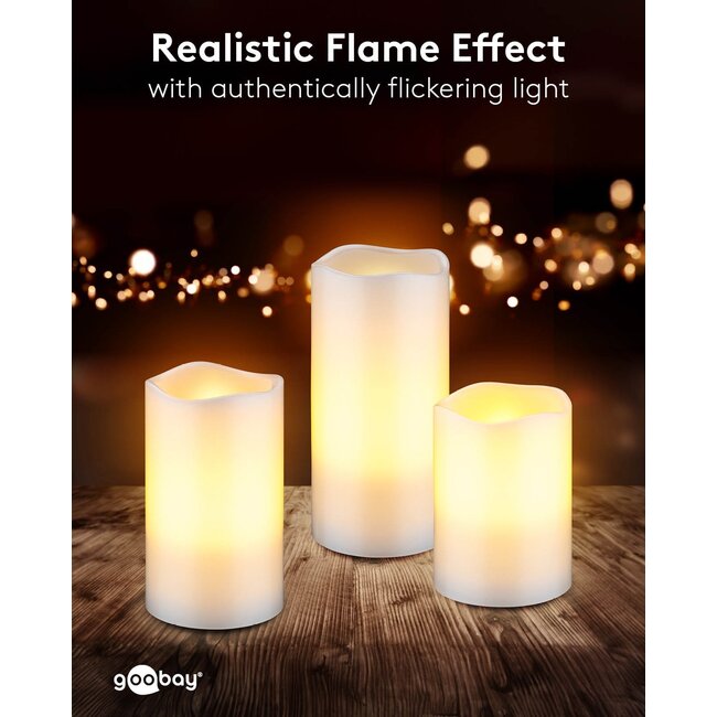 Goobay Set of 3 LED Real Wax Candles, white