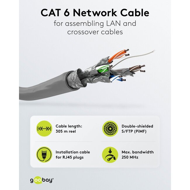 Goobay CAT 6 network cable, S/FTP (PiMF), grey 305 m