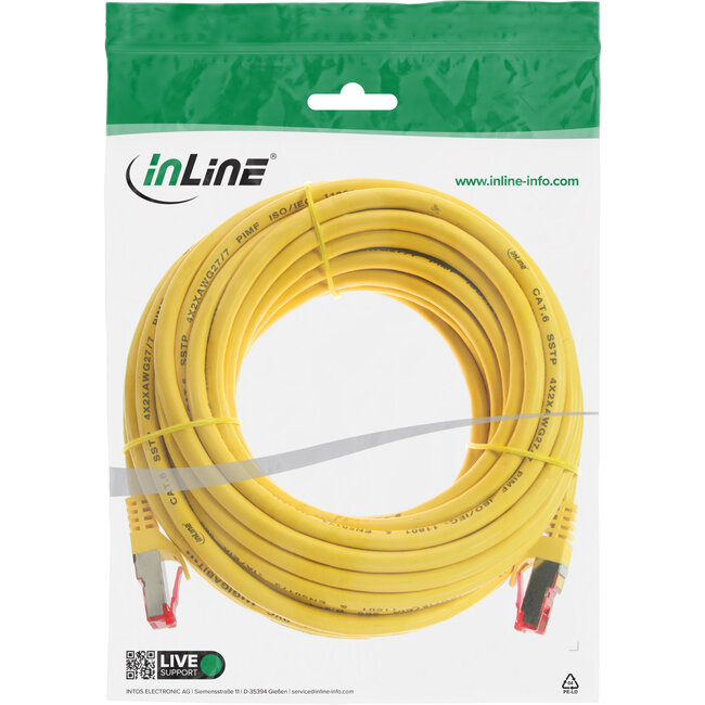 InLine® Patchkabel, S/FTP (PiMf), Cat.6, 250 MHz, PVC, koper, geel, 20m