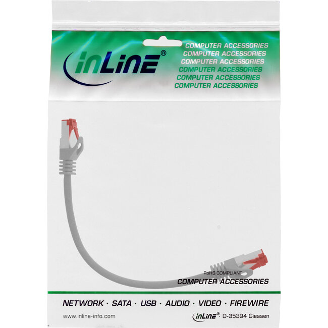 InLine® Patchkabel, S/FTP (PiMf), Cat.6, halogeenvrij, koper, grijs, 0,3m