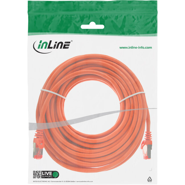 InLine® Patchkabel, S/FTP (PiMf), Cat.6, 250 MHz, PVC, koper, oranje, 25m