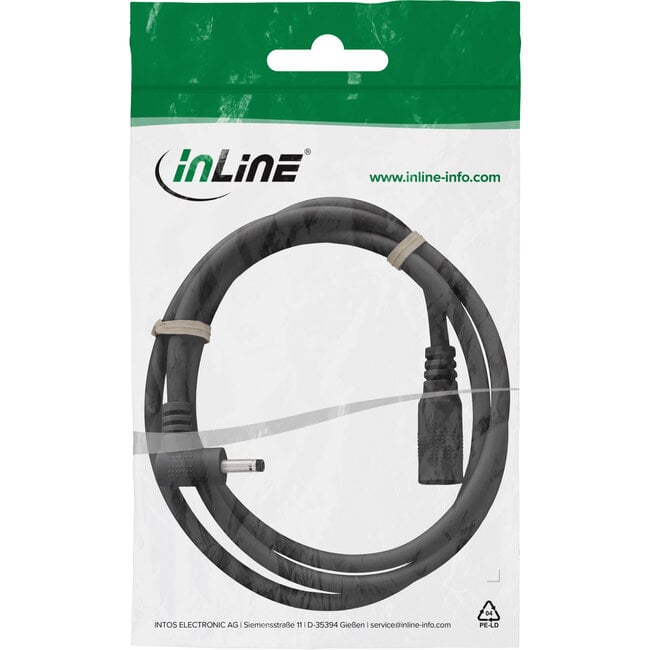 InLine® DC-verlengkabel, haakse stekker, 3.5 x 1.35 mm, zwart, 1 m