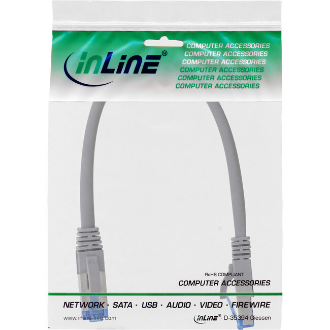 InLine® Patchkabel, S/FTP (PiMf), Cat.6A, halogeenvrij, grijs, 0,3 m