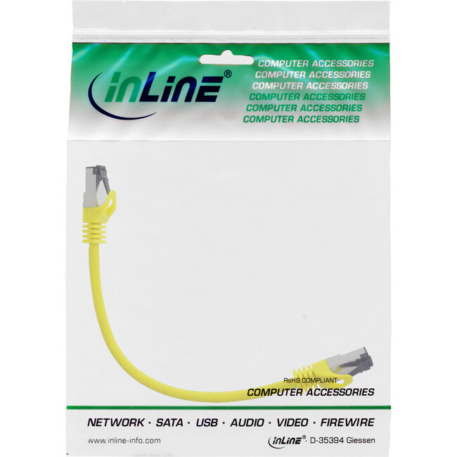 InLine® Patchkabel, S/FTP (PiMf), Cat.8.1, 2000MHz, halogeenvrij, geel, 0,3m