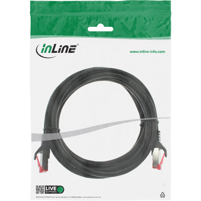 InLine® Patchkabel, S/FTP (PiMf), Cat.6, 250 MHz, PVC, koper, zwart, 1m
