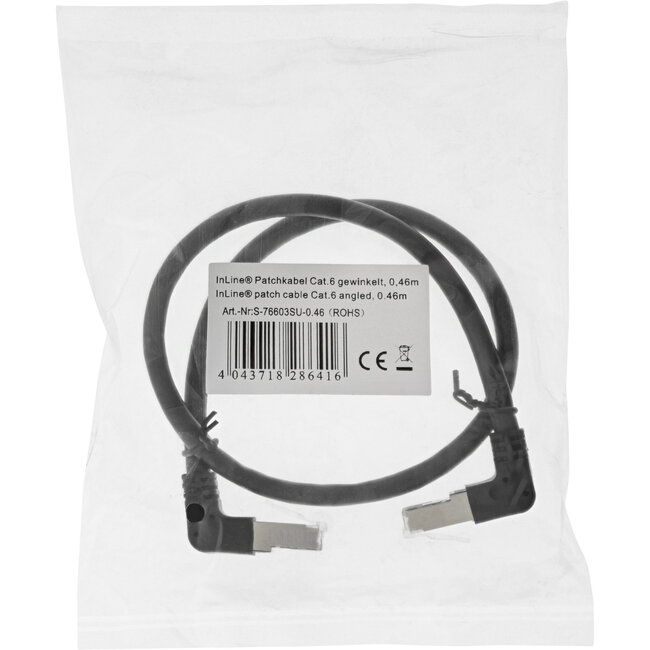 InLine® Patchkabel boven/onder haaks, S/FTP (PiMf), Cat.6, zwart, 2,36m