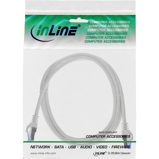 InLine® patchkabel, Cat.6A, S/FTP, TPE (LSZH), CCA, grijs, 0,5m