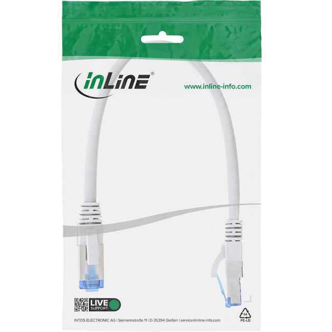 InLine® Patchkabel, S/FTP (PiMf), Cat.6A, halogeenvrij, wit, 0,3m