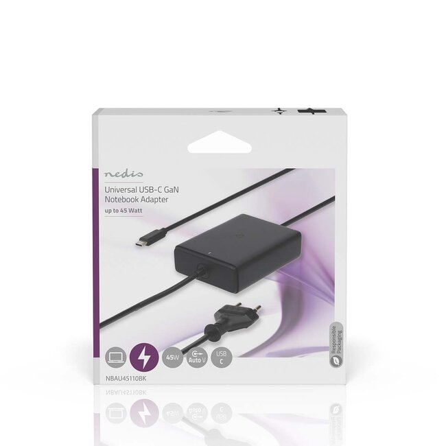 Nedis USB-C PD notebooklader met vaste kabel | GaN | 45W | 2,5 meter
