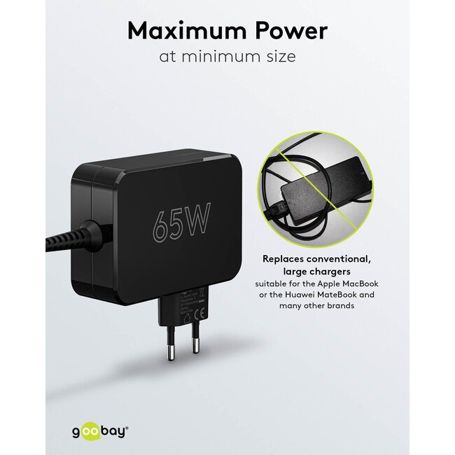 Goobay USB-C PD notebooklader met vaste kabel | 65W | 1,8 meter