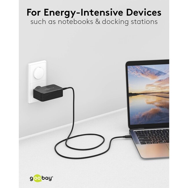 Goobay USB-C PD notebooklader met vaste kabel | 65W | 1,8 meter