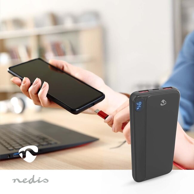 Nedis powerbank | 1x USB-C PD 20W + 2x USB-A QC 18W | 10.000 mAh
