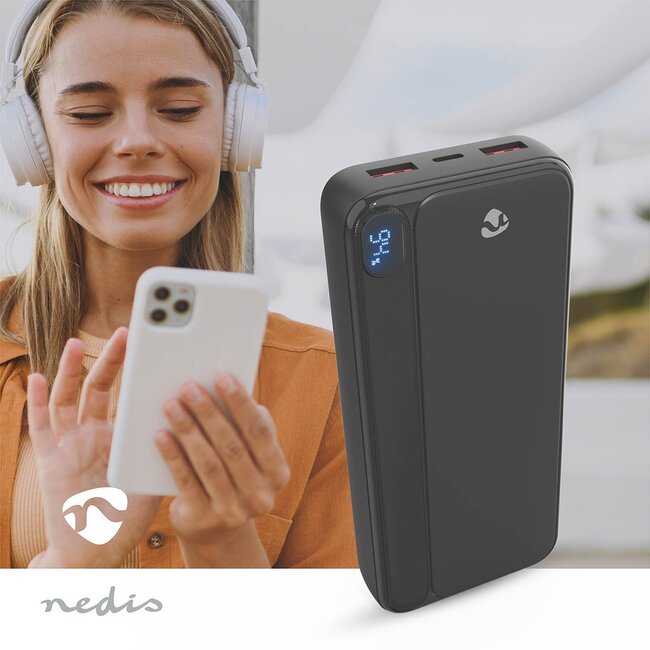 Nedis powerbank | 1x USB-C PD 20W + 2x USB-A QC 18W | 20.000 mAh