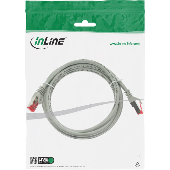 InLine® Patchkabel, S/FTP (PiMf), Cat.6, 250 MHz, PVC, koper, grijs, 1m