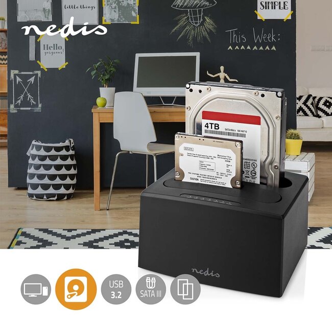 Nedis HDD docking station | 2x 2,5''/3,5'' SATA | USB3.0 (5 Gbps)