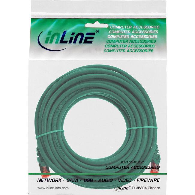 InLine® Patchkabel, S/FTP (PiMf), Cat.6, 250 MHz, PVC, koper, groen, 10m