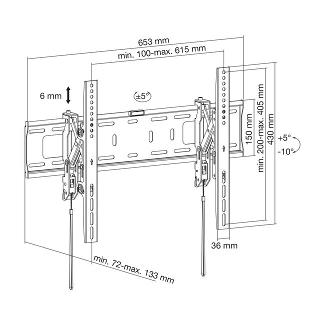InLine® Heavy duty TV-muurbeugel,kantelbaar,voor flatscreen TV (37-80"),max.75kg