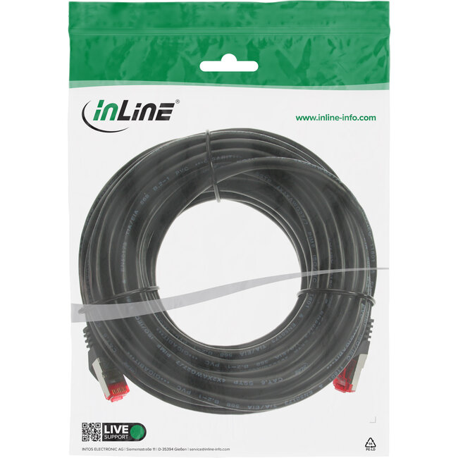 InLine® Patchkabel, S/FTP (PiMf), Cat.6, 250 MHz, PVC, koper, zwart, 10m