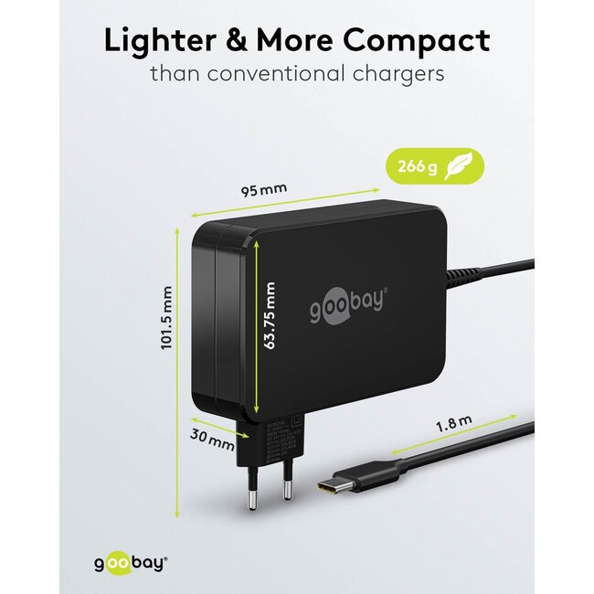 Goobay USB-C PD notebooklader met vaste kabel | 90W | 1,8 meter