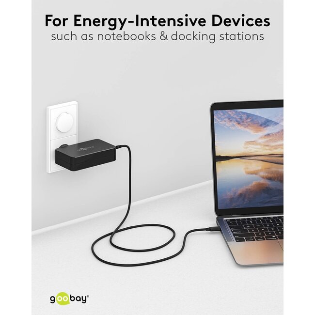 Goobay USB-C PD notebooklader met vaste kabel | 90W | 1,8 meter