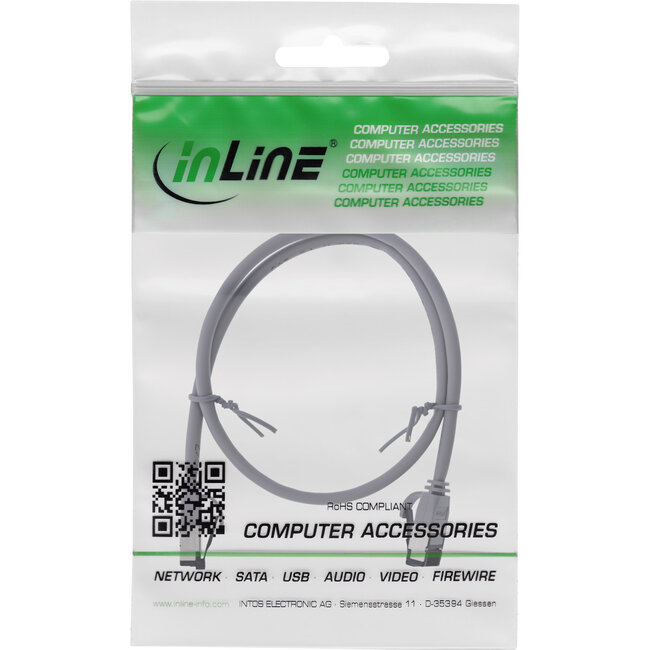 InLine® Patchkabel slim, U/FTP, Cat.8.1, TPE halogeenvrij, grijs, 0,3m