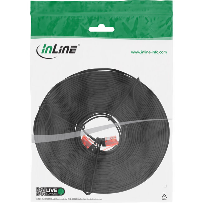 InLine® Patchkabel plat, U/UTP, Cat.6, zwart, 15m