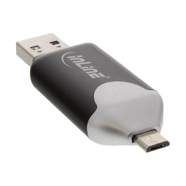 InLine® USB3.0 dubbele kaartlezer, USB A en Micro-USB 2.0 voor SDXC en microSDXC
