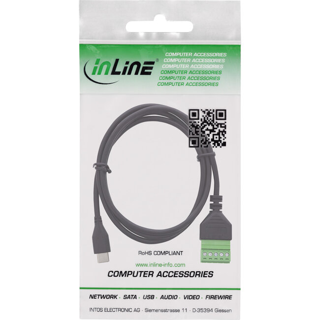 InLine® USB-C stekker naar aansluitblok, 5-pins, met kabel